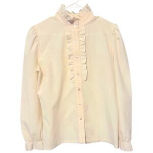 Vintage 70’s/80’s Lucky Winner Cream ruffled high neck cottagecore blouse. M/8
